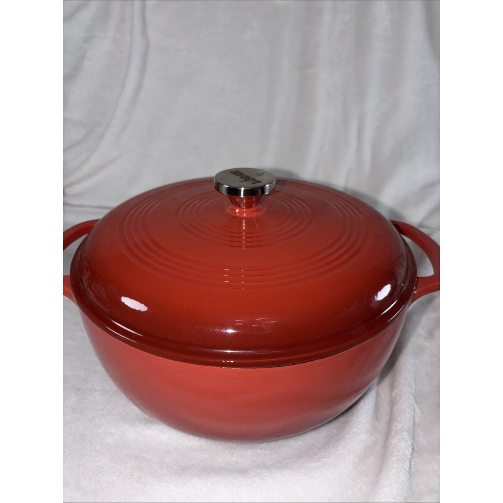 Lodge Enameled Cast Iron Dutch Oven 7.5 Quart Lid Oven Safe GUC Extra Large Fam